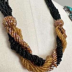 Vintage Chic Black and Gold Multi-Strand Seed bead Statement Necklace